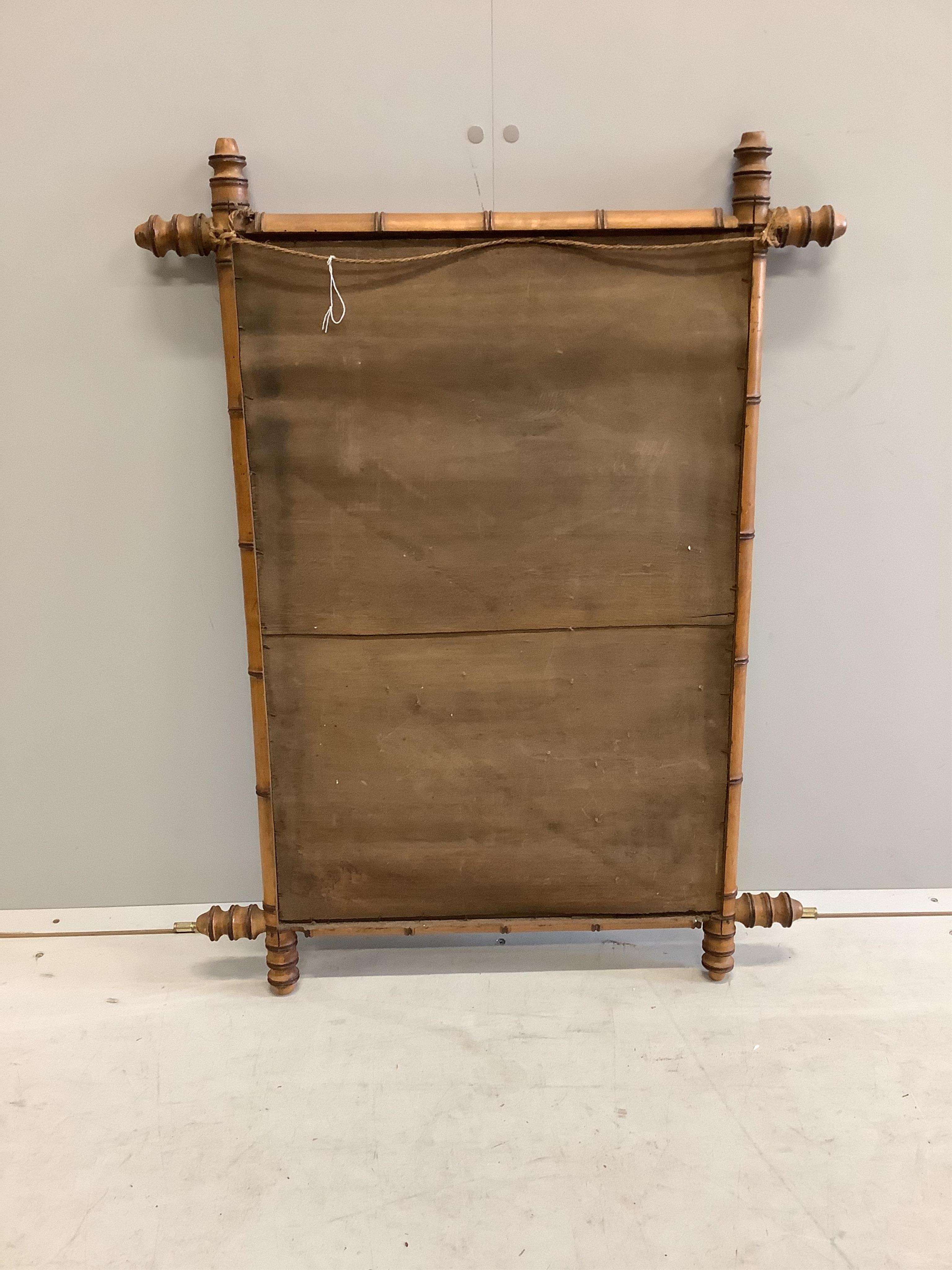 A late 19th century French rectangular faux bamboo wall mirror, width 68cm, height 90cm. Condition - fair